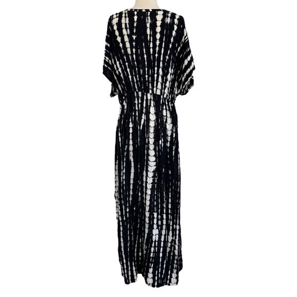 RUNAWAY CHILD Black White Tie Dye Kaftan Beach Coverup Maxi Dress Hand Made OS - Picture 11 of 15